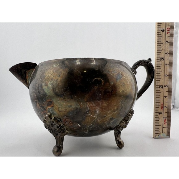 Vintage Tableware Antique Hand Made Silver-Plated Metal‎ Footed Creamer - Picture 6 of 8